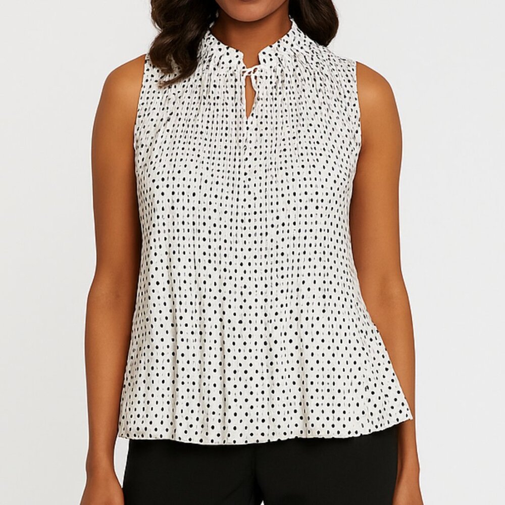 Violet & Claire Black and White Polka Dot Blouse Pleated Flowy Women’s Large Top